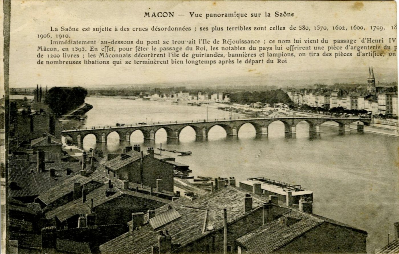 Mâcon.- Vue panoramique sur la Saône.