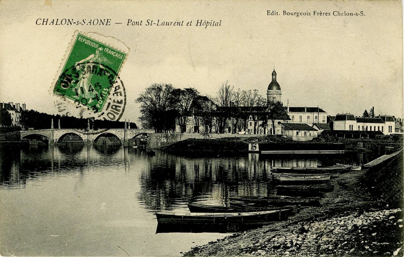 Chalon-sur-Saône. Pont Saint-Laurent et hôpital.
