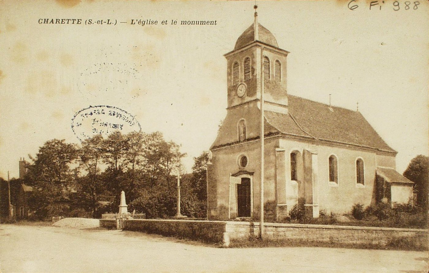 Charette. L'église et le monument.