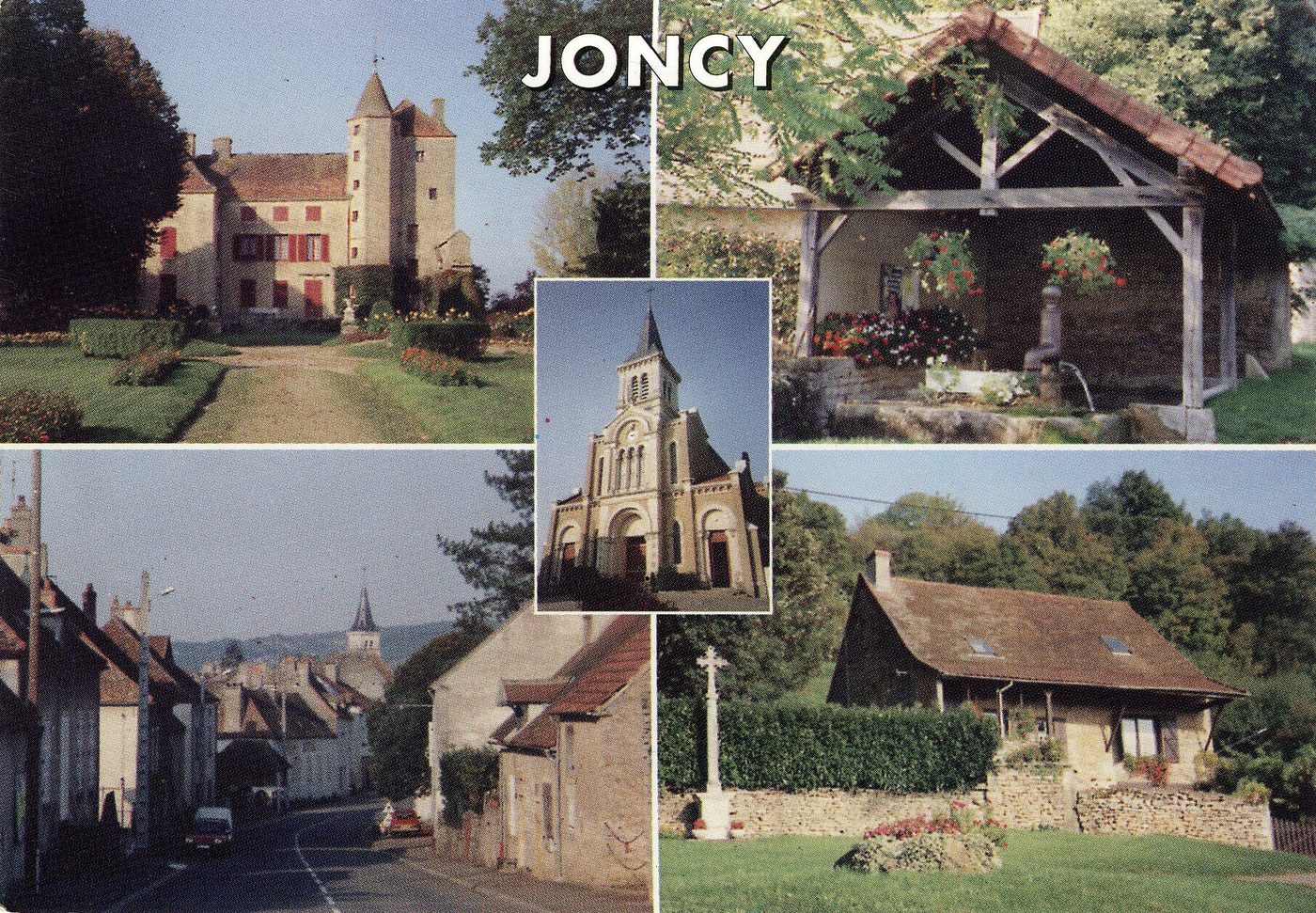 Joncy.- Le château, l'église, le bourg. Rains.