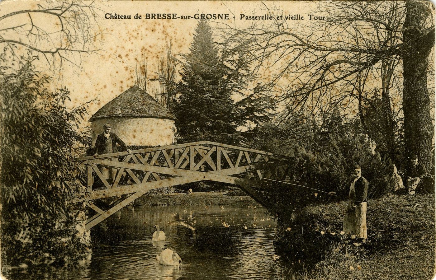 Château de Bresse-sur-Grosne. Passerelle et vieille tour.
