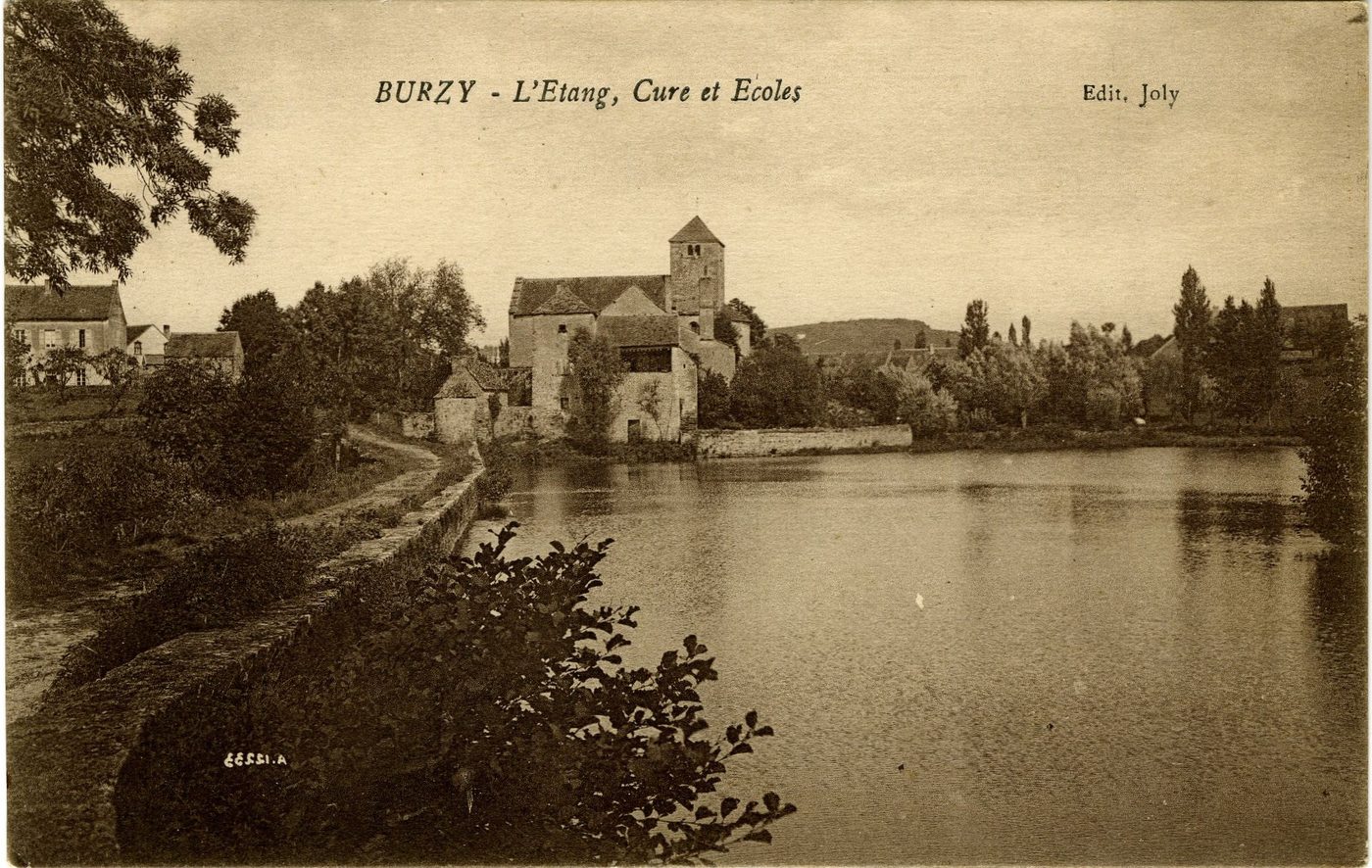 Burzy. L'étang, cure et écoles.