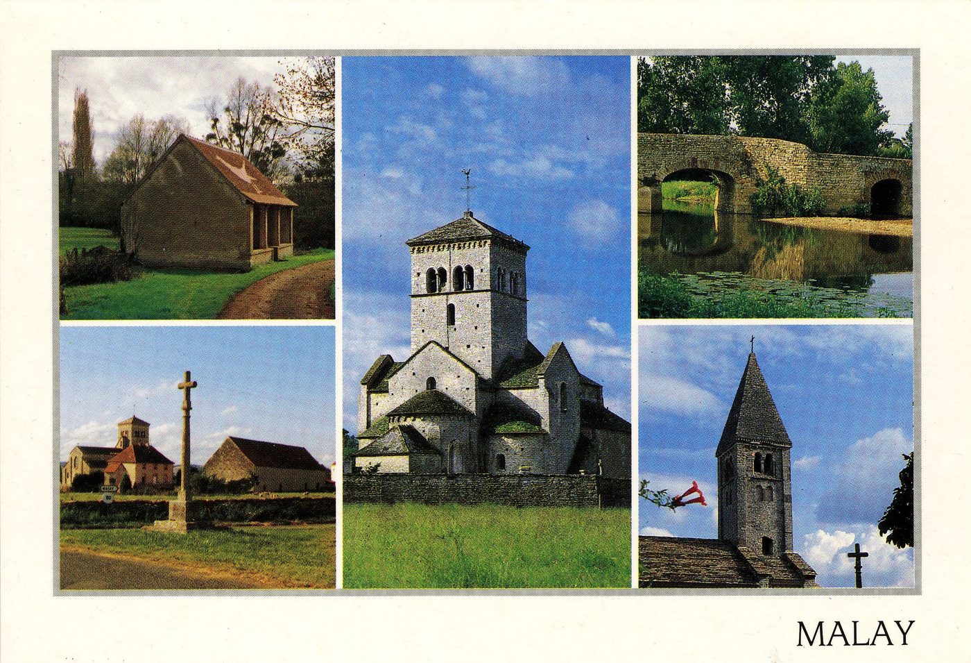 Malay. Les église de Malay, le pont, le lavoir, la croix.