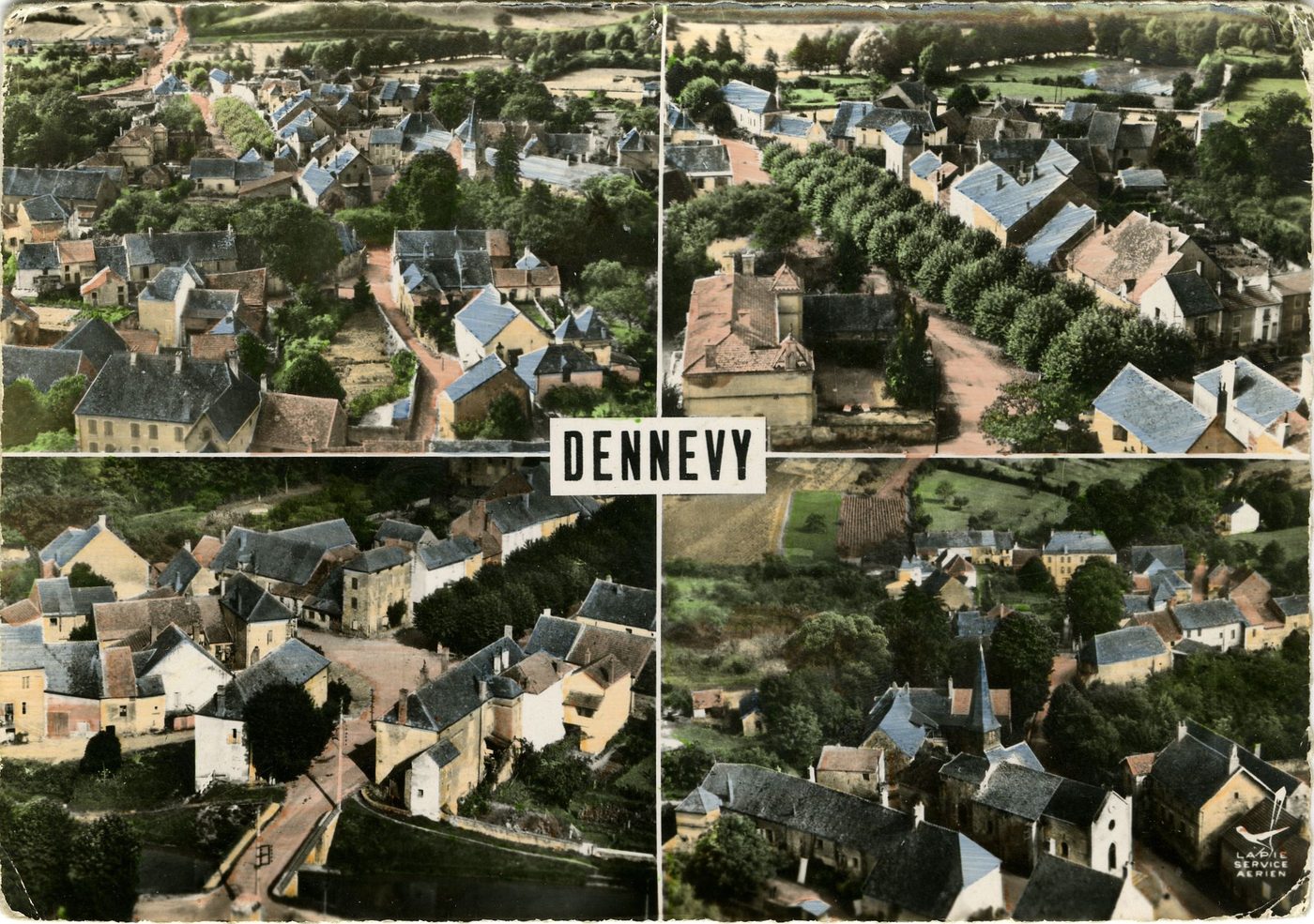 Dennevy. En avion au dessus de ....Vue générale. La grande place. Le pont sur le canal du centre. L'église.