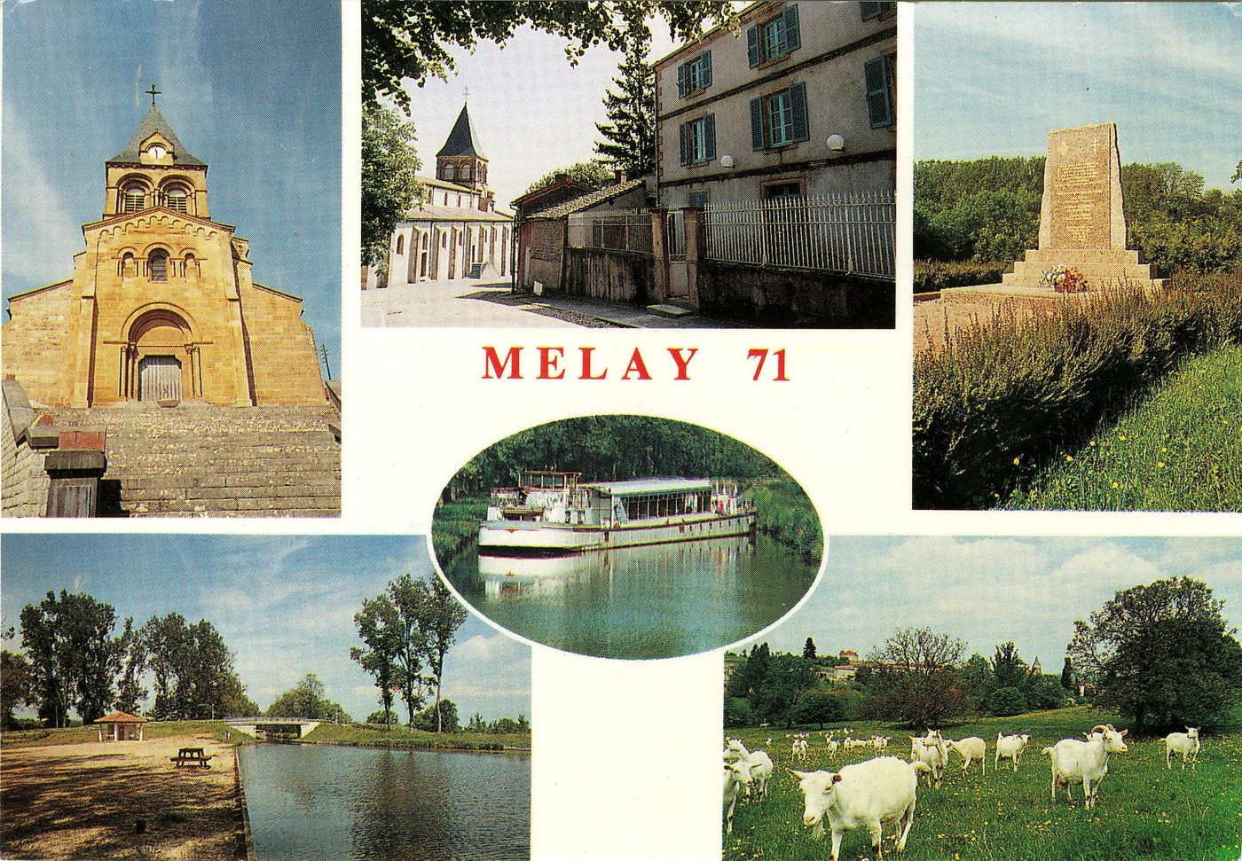 Melay. Eglise, gîte rural, stèle, halte nautique, une des spécialités locales.