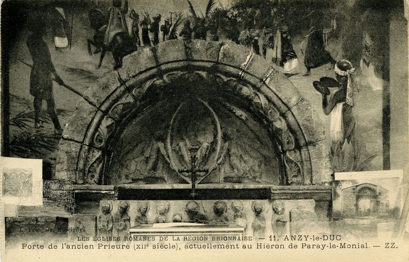 Anzy-le-Duc. Les église romanes de la région brionnaise. Porte de l'ancien Prieuré (XIIe s), actuellement au Hiéron de Paray-le-Monial.