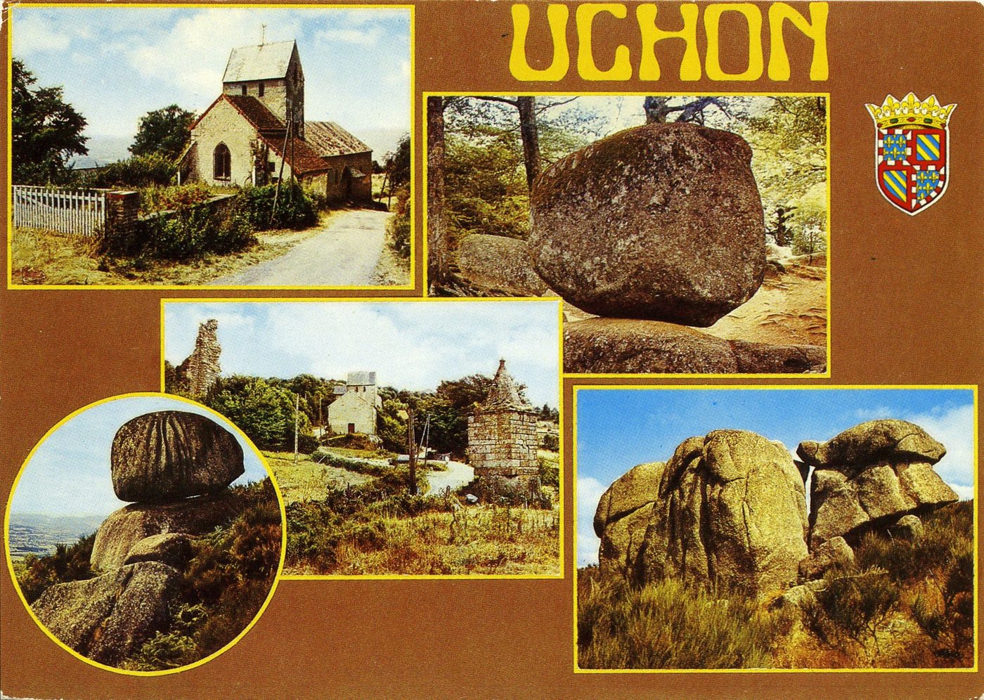 Uchon. L'église. La pierre qui croule. Le sphinx. Les griffes du diable. Ruines du château féodal. L'église et l'Oratoire de la belle Croix (XVIe s.).