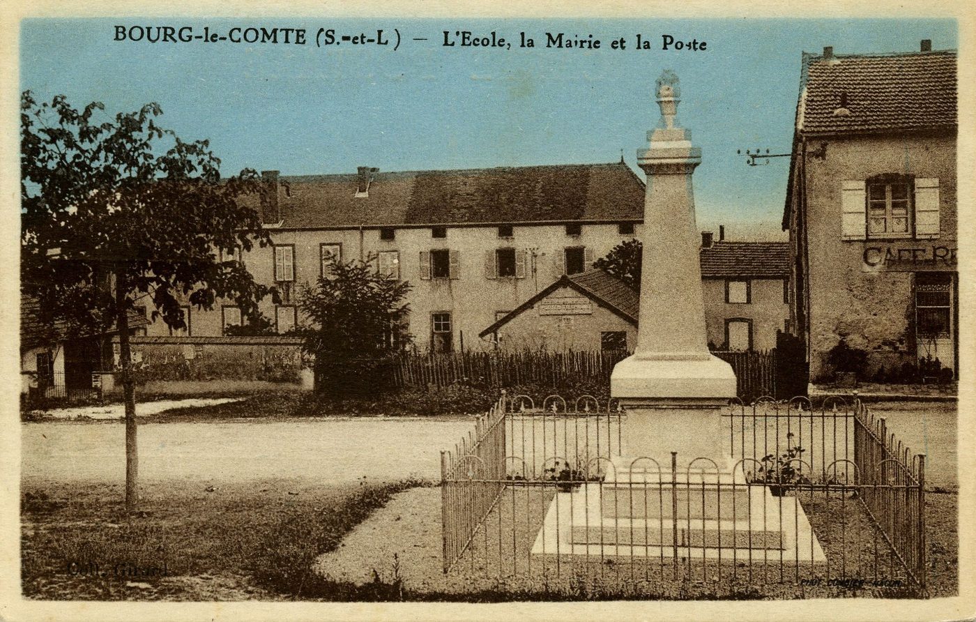 Bourg-le-Comte. L'école, la mairie, la poste.